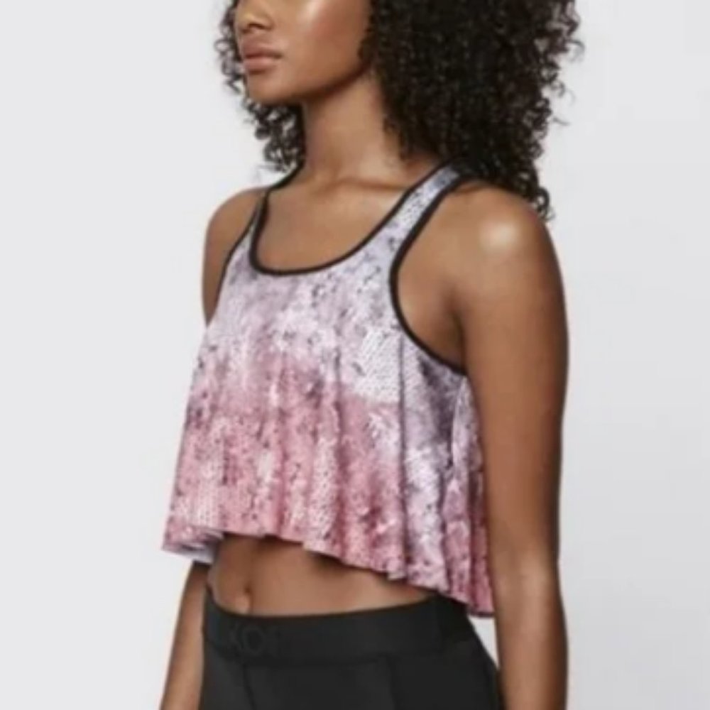 Rebecca Minkoff Activewear Pink Purple Printed Flowy Crop Tank Top Racerback S